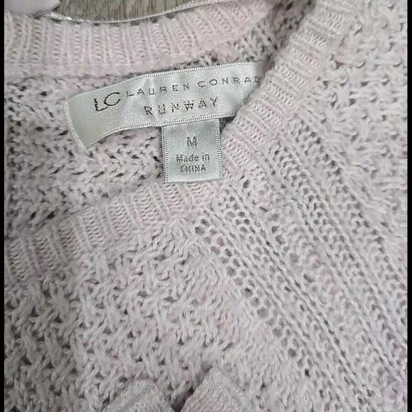 LC Lauren Conrad Size M Tie Neck Cream Knit Bow Design Sweater Women - Picture 2 of 4